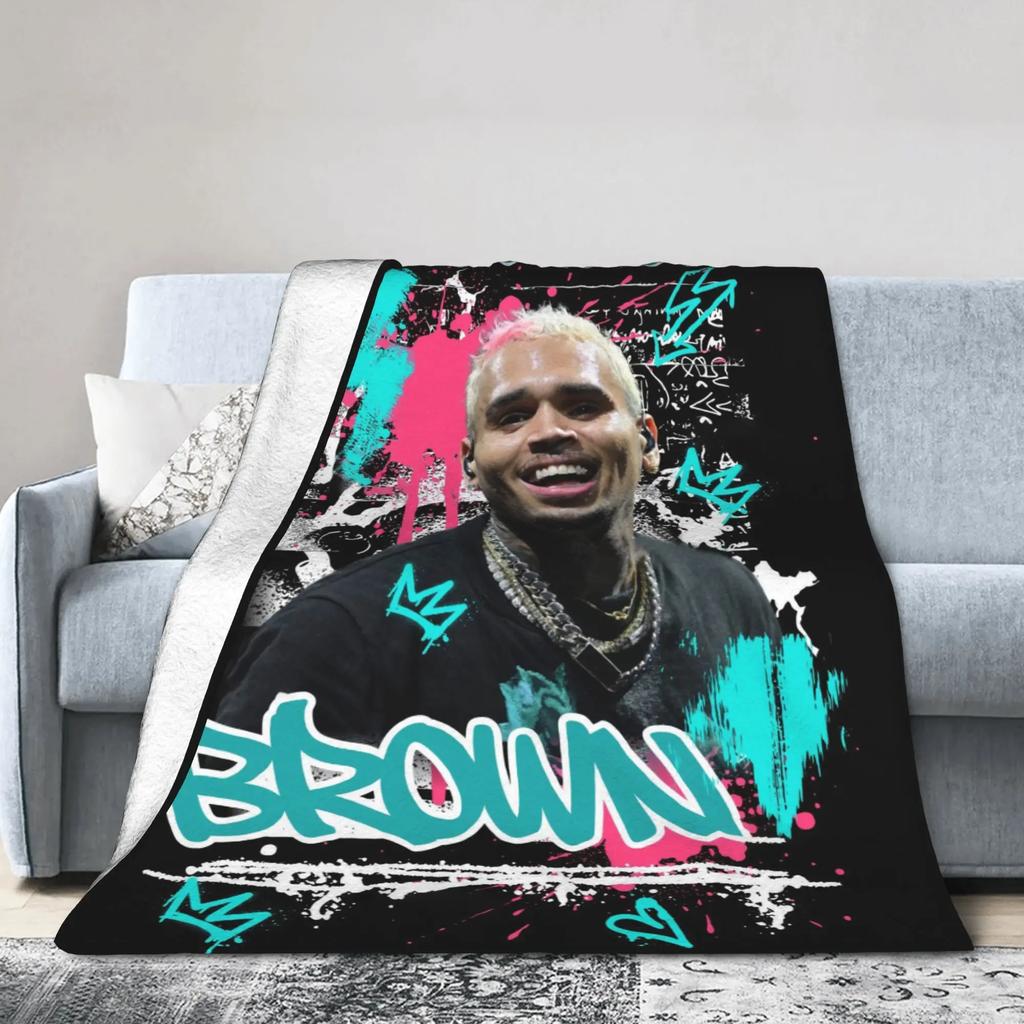 Chris Brown Super Warme Plüschdecke für Mädchen Jungen Lustige Flanelldecke für Couch Sofa Bett Weiche Bettwäsche Überwurfbezug