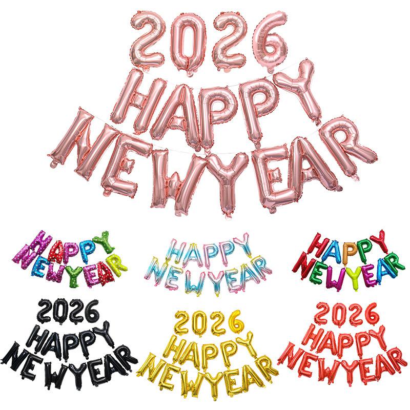 16 pcs 16inch 2026 happy new year set foil balloons new year party decoration festival party supplies Photo Props home decor