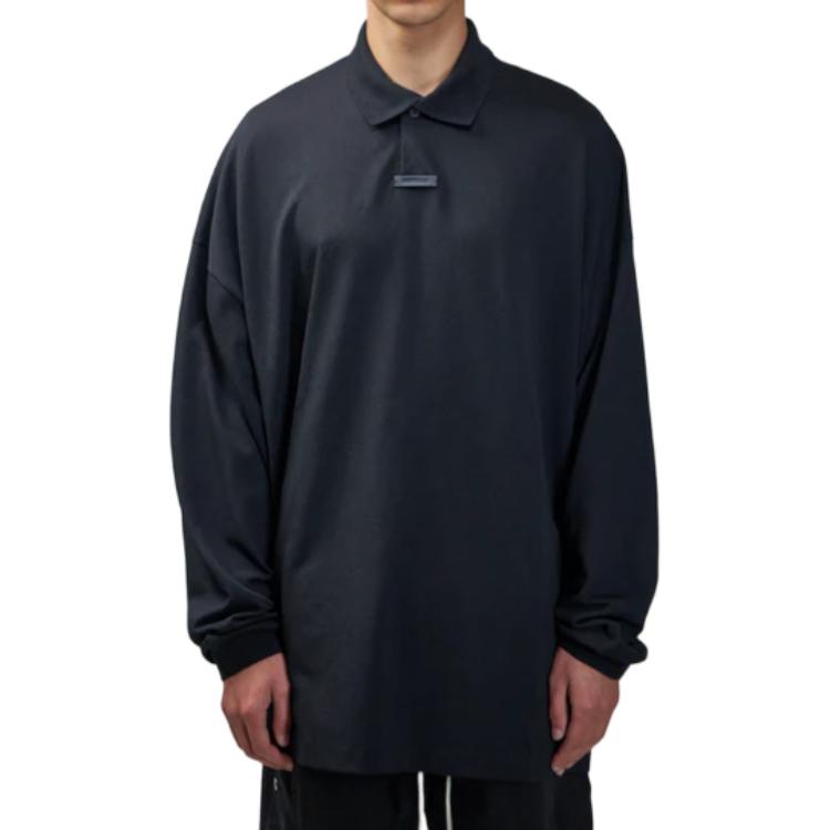 Fear of God Essentials Pique Long-Sleeve Polo Black Men Tops 125BT244320F