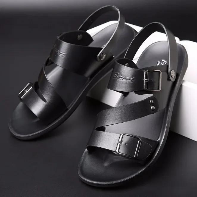 New Men's Sandals Solid Color PU Men's Summer Casual Comfortable Open Toe Sandals Soft Beach Shoes Men's Sandals Plus Size 48