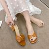 Fashion Pleated One-word Outer Wear Medium Heel Sandals Thick Heel Slippers Large Size