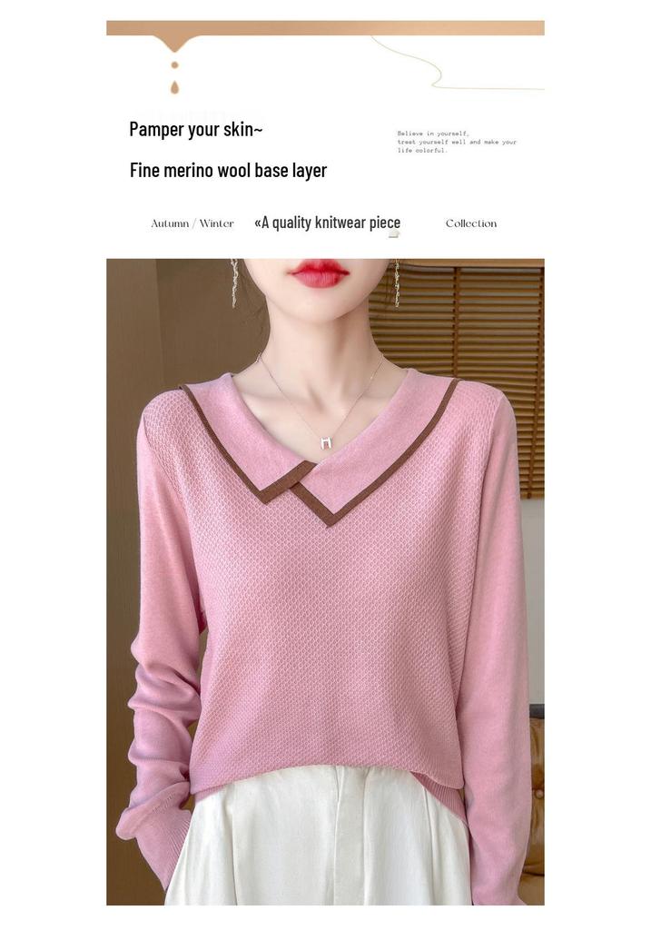 Women's Doll Collar Honeycomb Knit Sweater - Soft, Versatile, and Stylish Autumn/Winter Outerwear.
