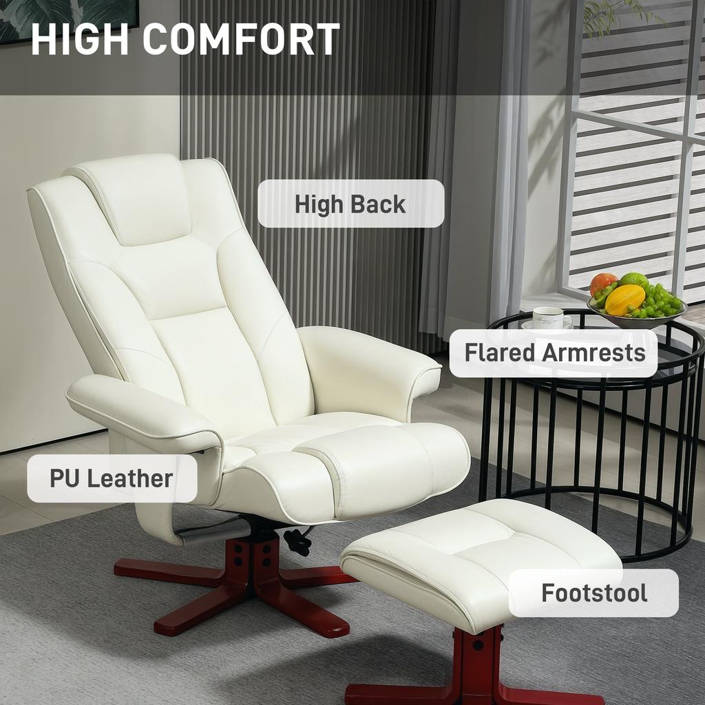 Faux Leather Manual Recliner and Footstool Set - Cream White