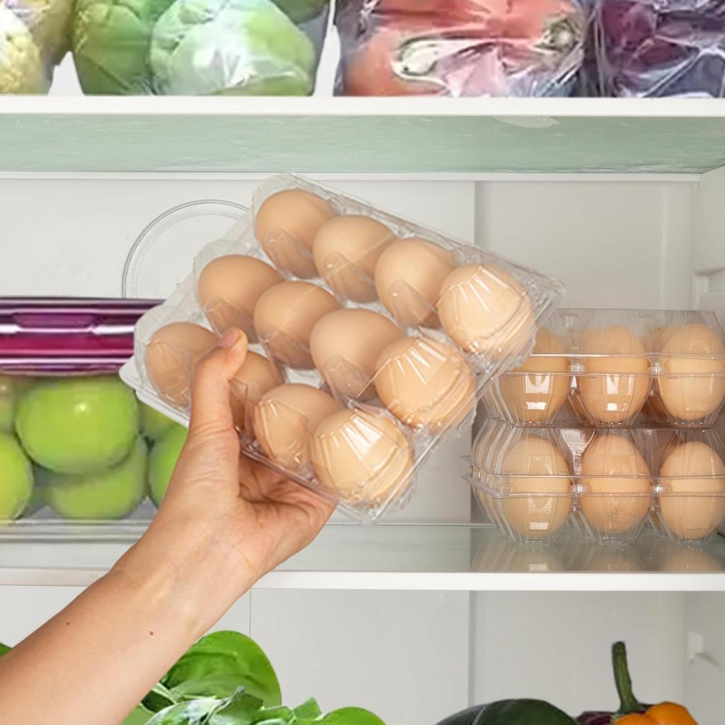 100 Pack of 12-Count Clear Plastic Egg Cartons 3×4 Grid Reusable Stackable Egg Containers for Farm Market Kitchen Storage Egg Holder for Fridge