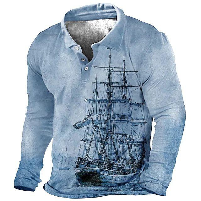 Wild vibe! Long-sleeve polo with striking eagle print, bold and fashionable.