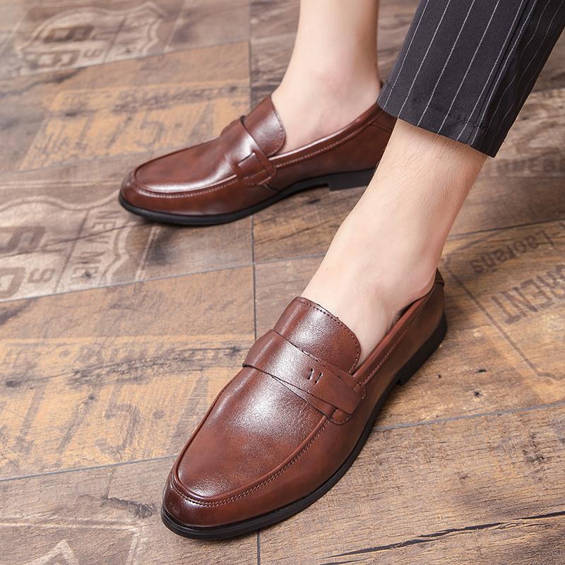 Men's Dress Shoes Trend Casual Business Leather Shoes Men Slip On Leather Loafers Male Formal Social Wedding Leather Shoes Men