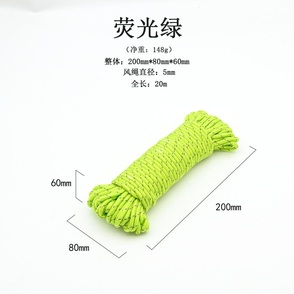 20 Meter Tent Windproof Rope Reflective Camp Rope Windproof Rope Canopy Sunshade Pole Ground Nail Fixing Pull Rope 4mm Thick