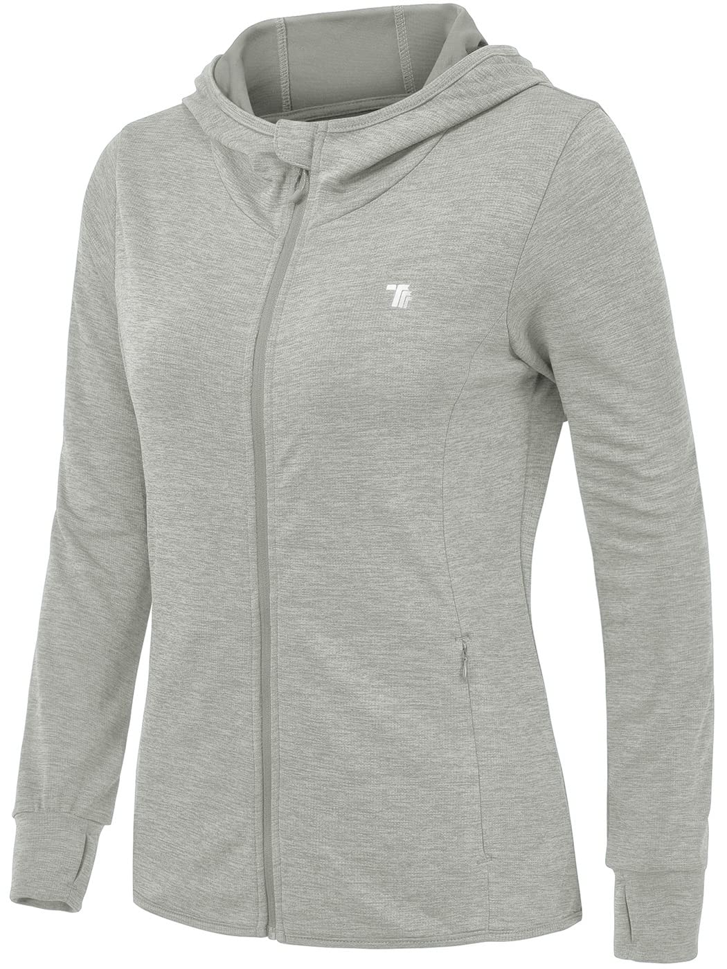 

Gopuune Тренировочный рашгард с длинным рукавом для и с отверстиями для большого пальца и UPF Женский на молнии, Худи, Легкий, Гольф, Бег, Спорт, Капюшон, 50+