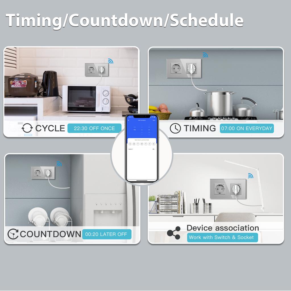 BSEED Wifi Sockets EU Wall Socket Smart Tuya Electric Sockets Power Monitor Google Smart Life Alexa Voice Control Glass Panel