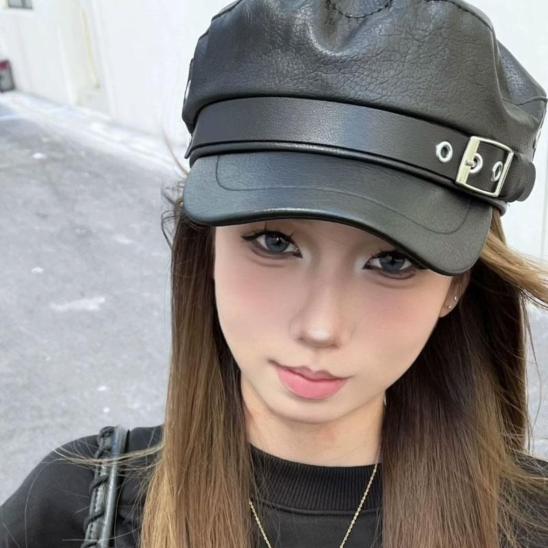 Autumn Winter Versatile Beret Retro Flat Top Visor Small Face Black Painter Hat Classic Versatile Adjustable Hat Octagonal Cap