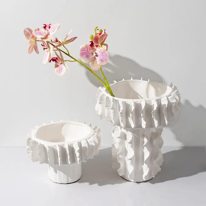 Thread Pattern Ceramic Vase Desk Decoration Flower Arrangement Flower Pots Modern Home Decor White Frosted Porcelain Floral Vase