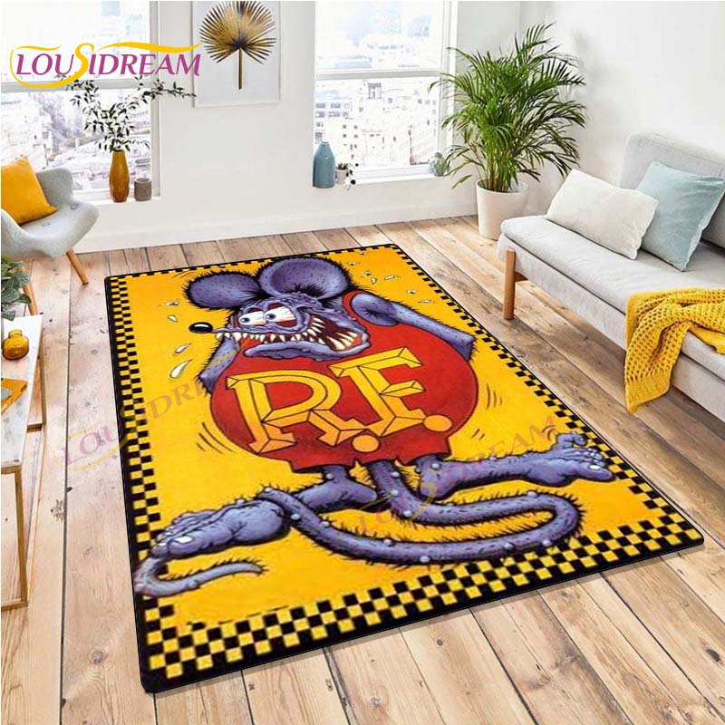 Personalizovaný koberec Rat Fink do obývačky Spálňa Rat's Hole Old School Culture Mat Darčeky pre otca Vlastný koberec Fink na motocykel