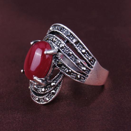 Elegant Artificial Gemstone Inlaid Vintage Party Finger Ring Women Jewelry Gift