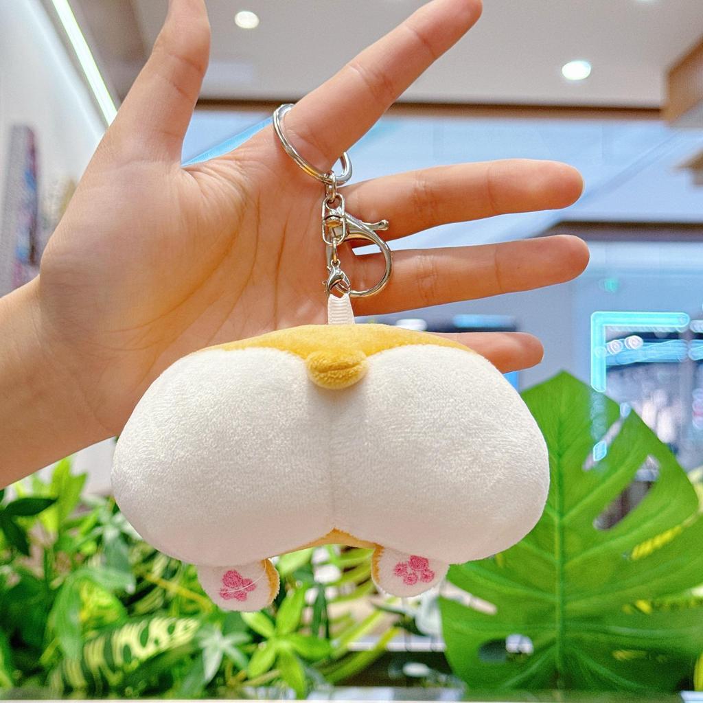 Creative Plush Corgi, Pig, and Cat Butt Keychain Pendant Charm for Women