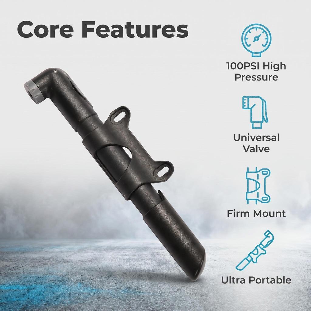 Portable Lightweight Handheld Bicycle Pump with 80-130PSI Gauge for Mountain & Road Bikes