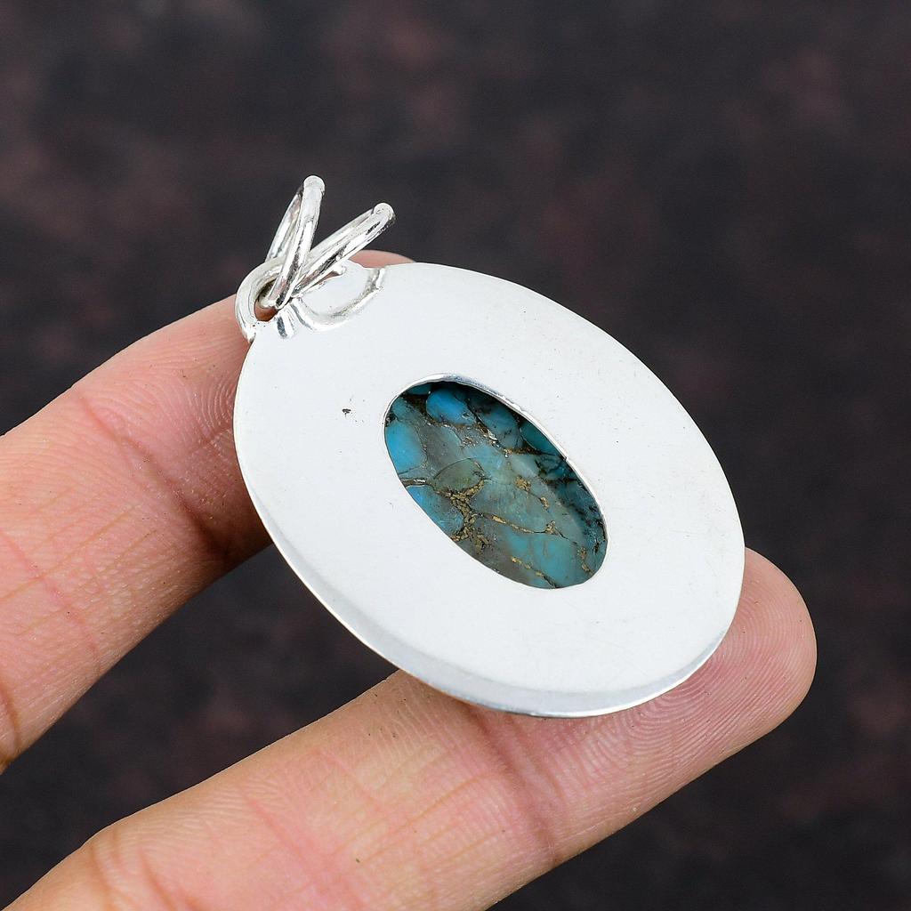 Kopparfärgad turkos hänge Handgjorda anständiga smycken 925 Sterlingsilver hänge Naturlig ädelstenssmycke Helt nytt hänge Gåva till mor