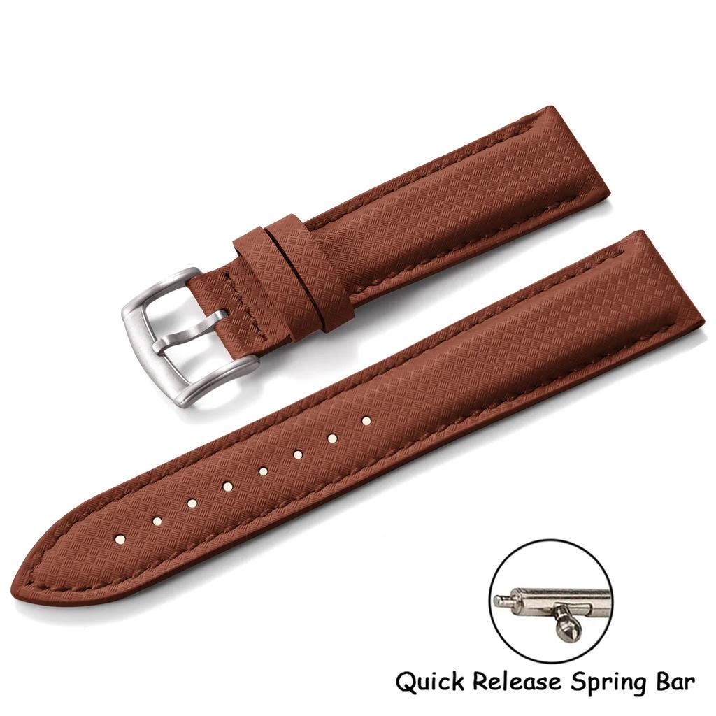 New Design FKM Rubber Leather Watch Strap 18mm 19mm 20mm 22mm Quick Release For Delugs Sailcloth Watch Bands Universal Wristband