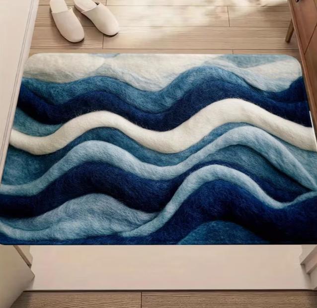 Modern Style Carpet Door Mat with Wave Ocean Suitable for Bedroom Living Room Home Kitchen Decoration Interior Decoration Carpet
