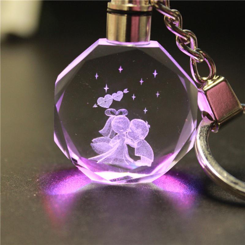 Light Valentine's Day 3D Crystal Engraving Couple Small Pendant Crystal Couple Key Chain For Women Girlfriend Keychain