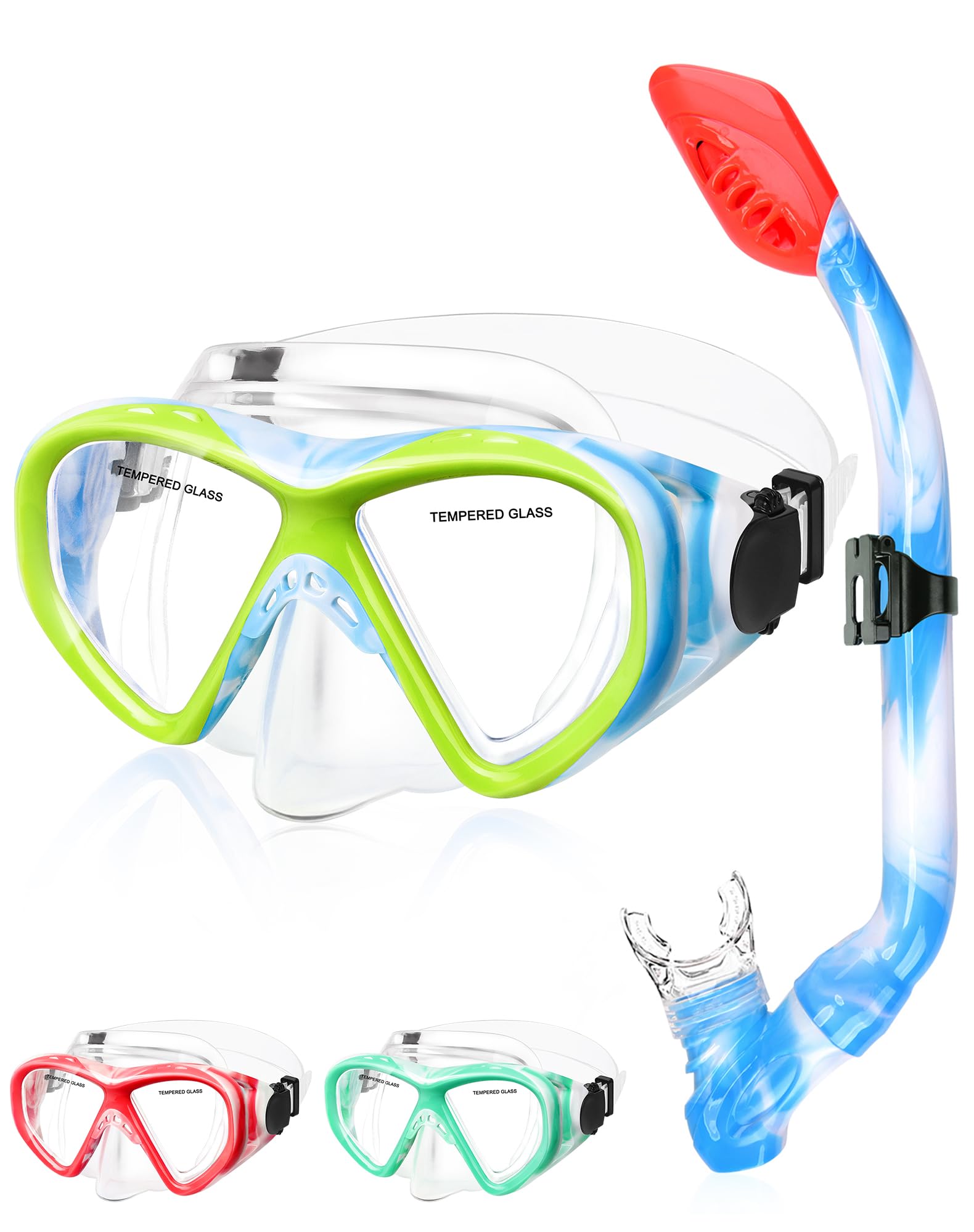 

Детская маска для снорклинга, с широким полем обзора, из закаленного стекла, с сухой трубкой, для дайвинга, подводного плавания, регулируемая, подходит для мальчиков и девочек, возраста, синий набор, детская маска, синий