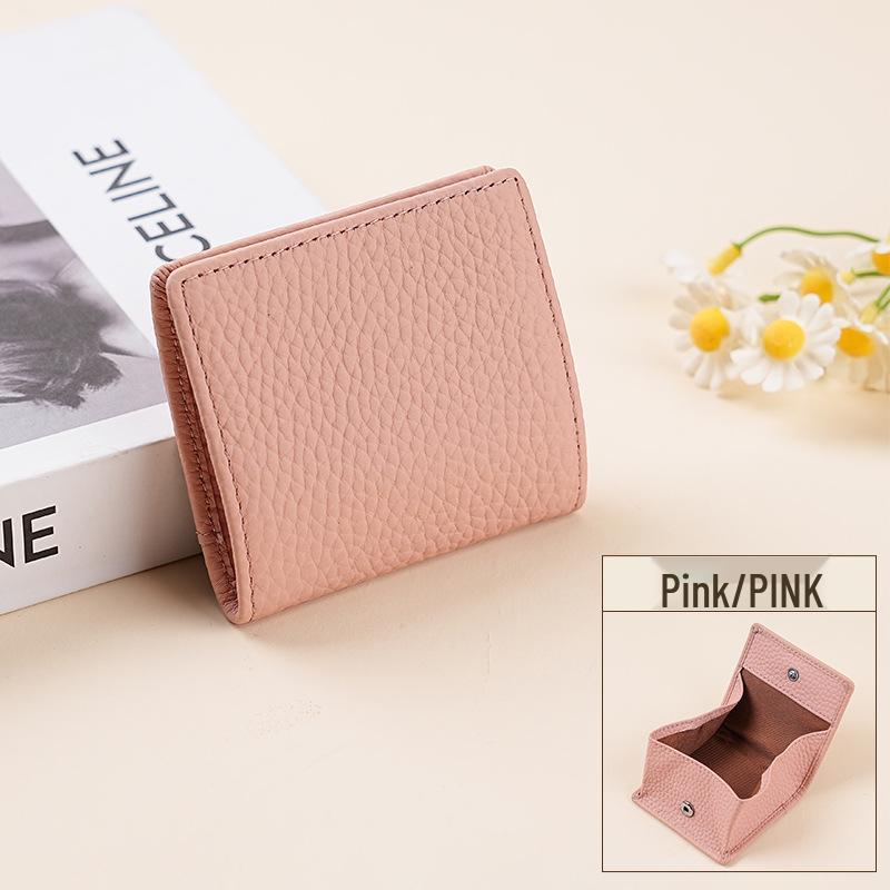 Women's Mini Coin Purse: Japanese Style Genuine Cowhide Leather with Lychee Pattern.
