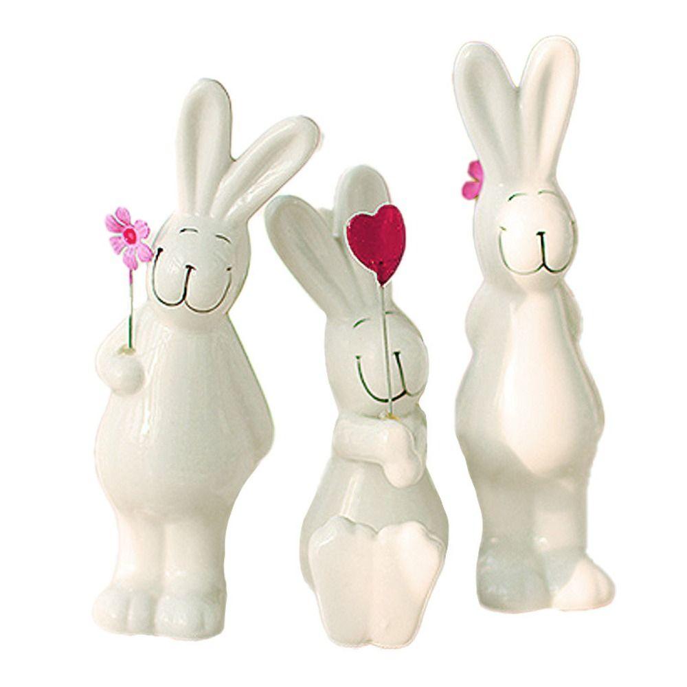 3pcs Cute Couple Rabbit Figurine Ceramic Bunny Statue Animal Sculpture Christmas