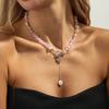 KunJoe Sweet Pink Stone Chokers Necklace for Women Exquisite Crystal Rhinestone Love Heart Pendant Necklace  Jewelry Gift