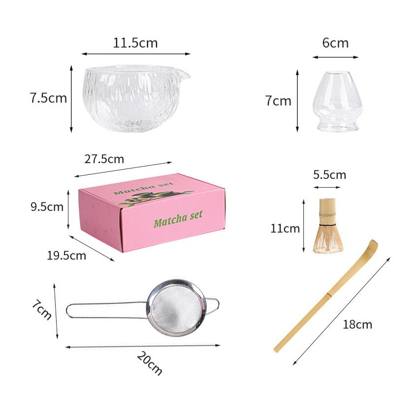 5Pcs Matcha Making Set for Beginners Bamboo Matcha Whisk with Glass Bowl Holder Japanese Tea Ceremony with Powder Sifter Scoop