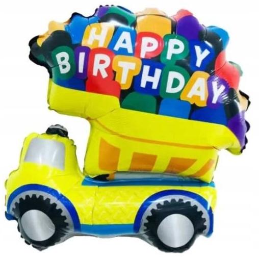 Birthday Foil Balloon Big Dump Truck 72cm XXL With Happy Birthday Inscription