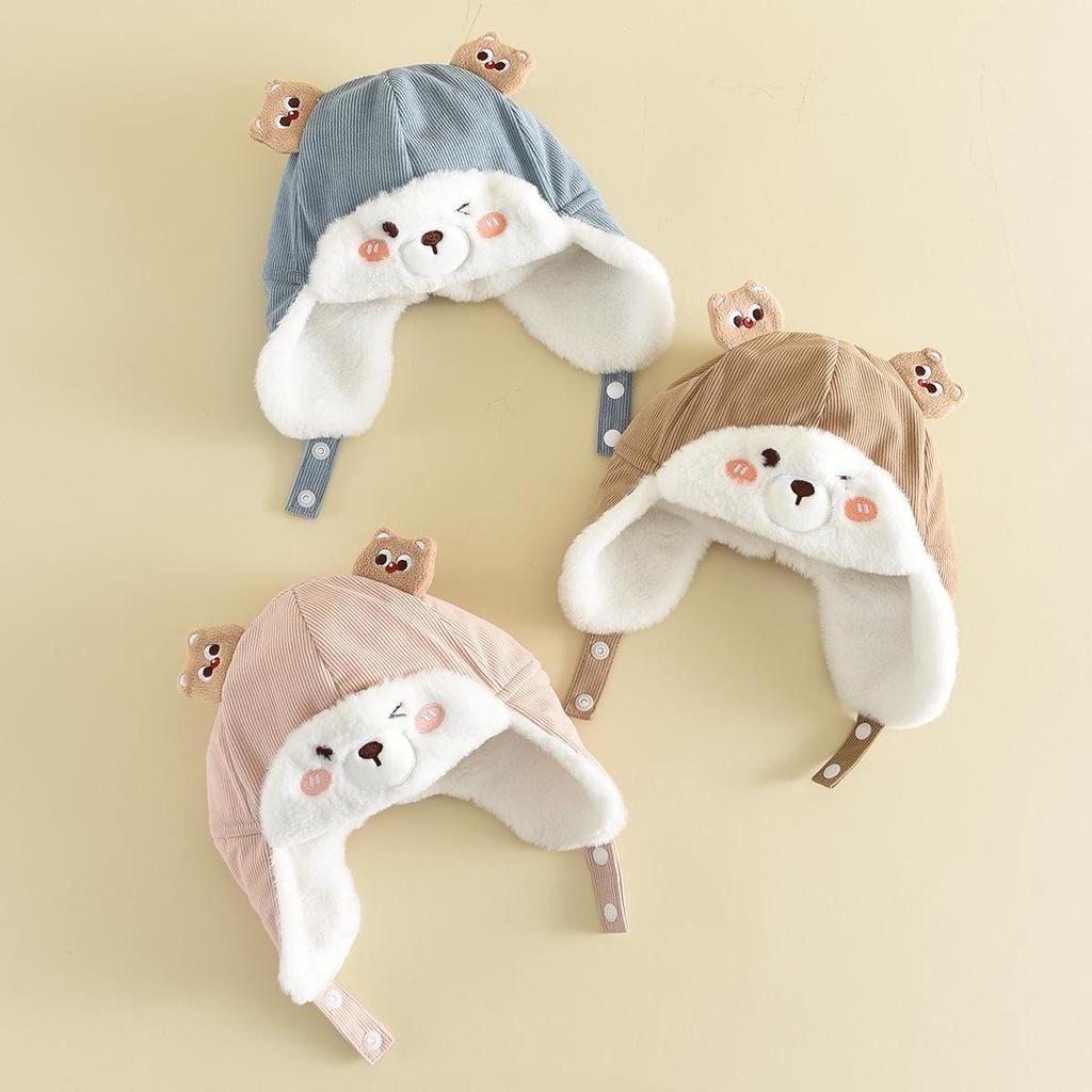 Children's Cute Cartoon Lei Feng Hat - Windproof, Thick Plush, Warm Ear Protection for Autumn and Winter Outdoor Wear.
