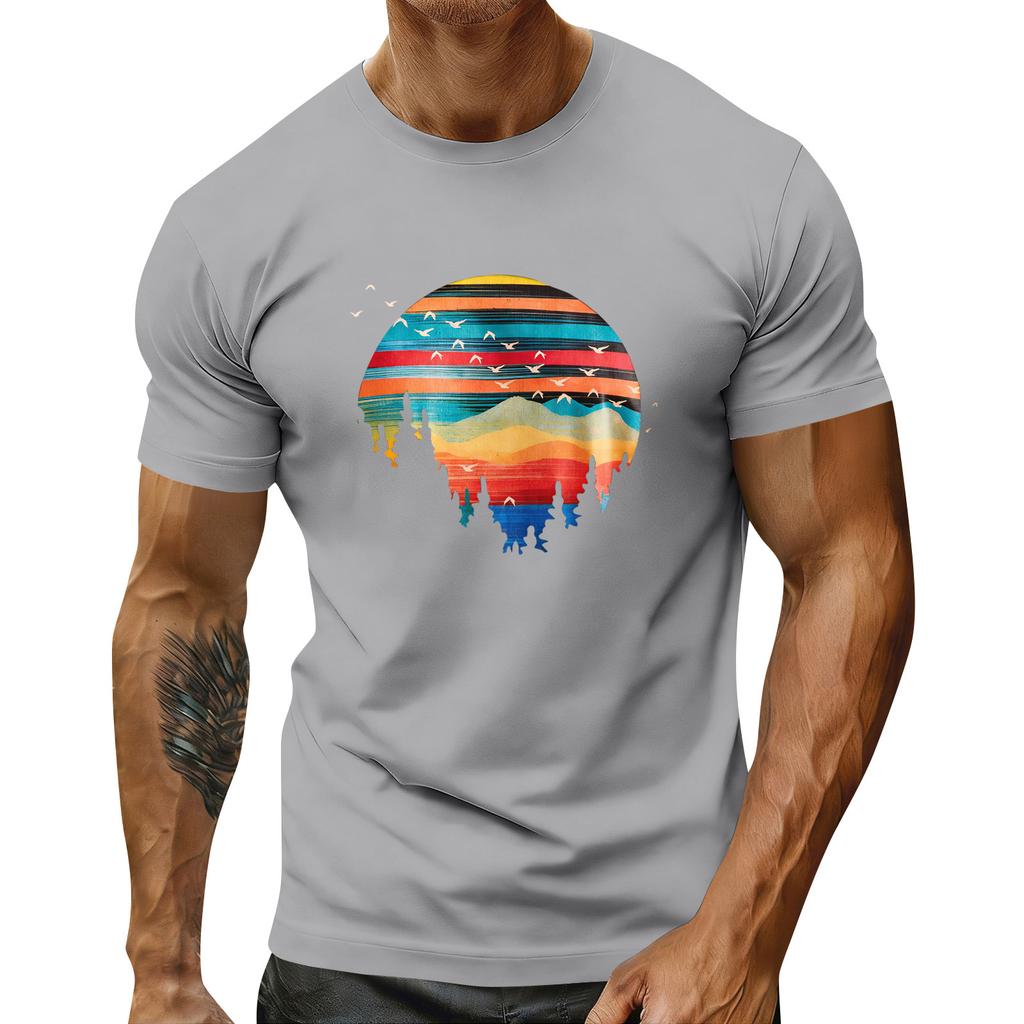 Pánské sváteční tričko s kulatým výstřihem a krátkým rukávem, ležérní sportovní top