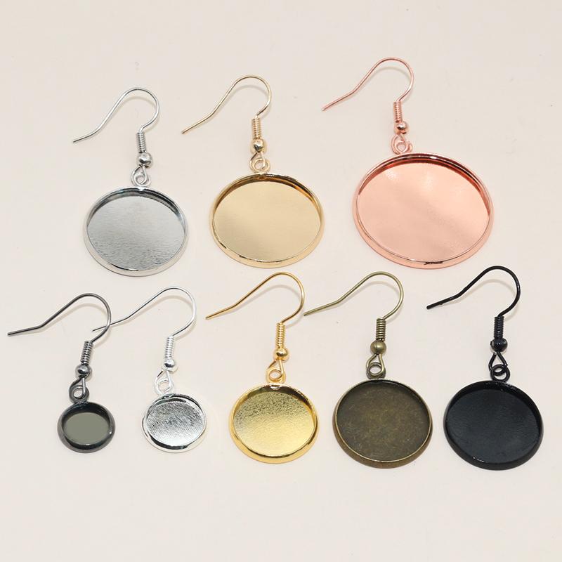 10pcs 10-25mm Inner Size With Earring Hooks DIY Earrings Cabochons Blank Base Setting Bezel Tray DIY Jewelry Making Accessories