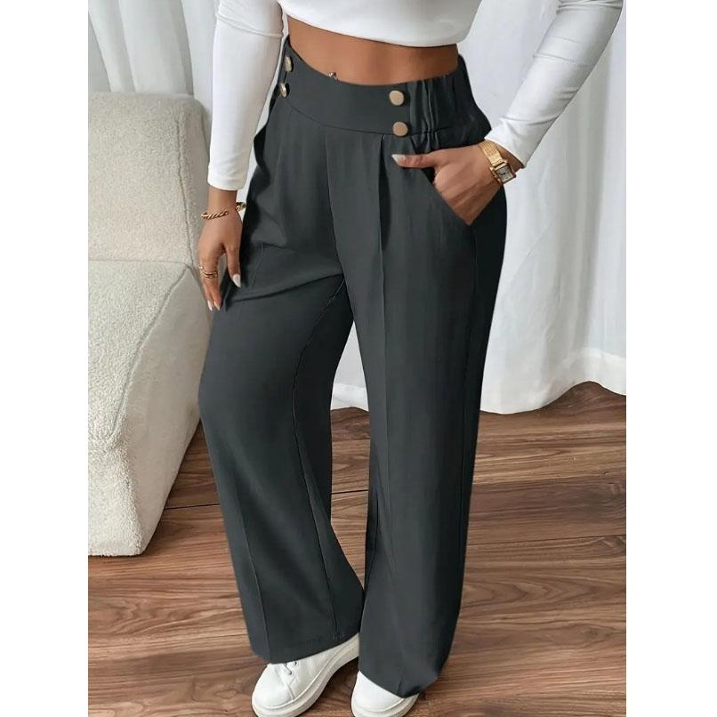 Women's High Waist Wide Leg Pants - Flowy Floor-Length Trousers Minimalist Straight Fit Lounge Pants with Elastic Wais
