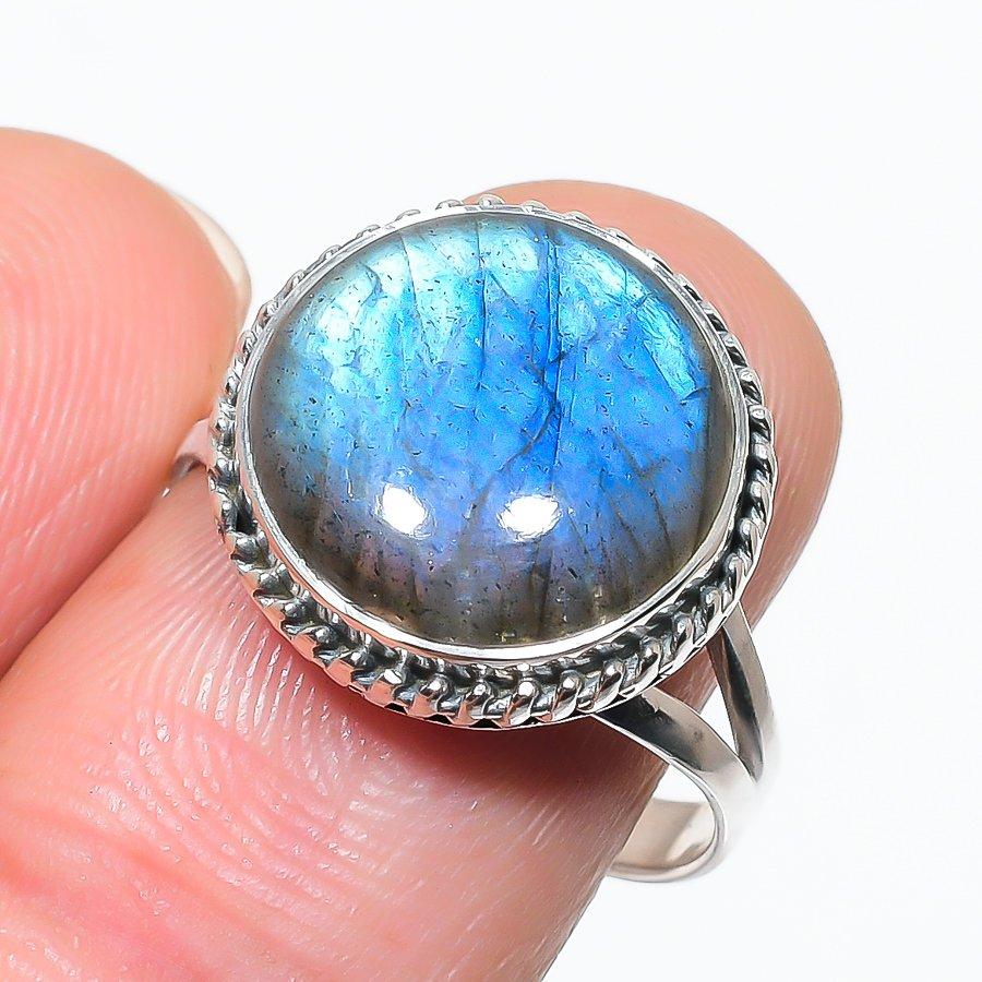 Natural Labradorite Gemstone 925 Solid Sterling Silver Jewelry Ring Size 10 J6b04