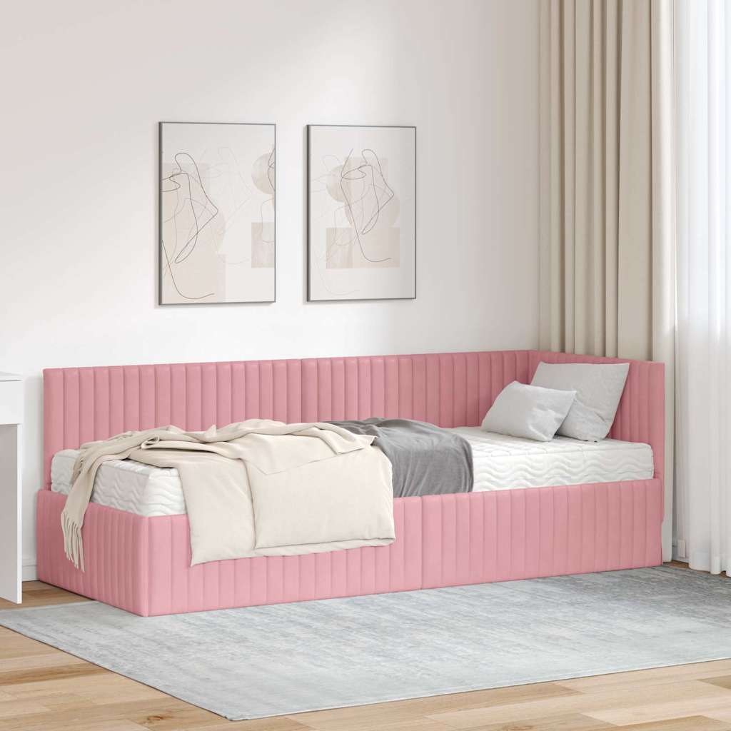 Corner Bed Frame with Mattress and Headboard 2 pcs Grey Velvet