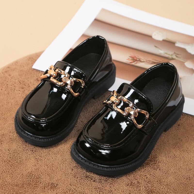 Kids Patent Leather Loafers with Metal Buckle 24