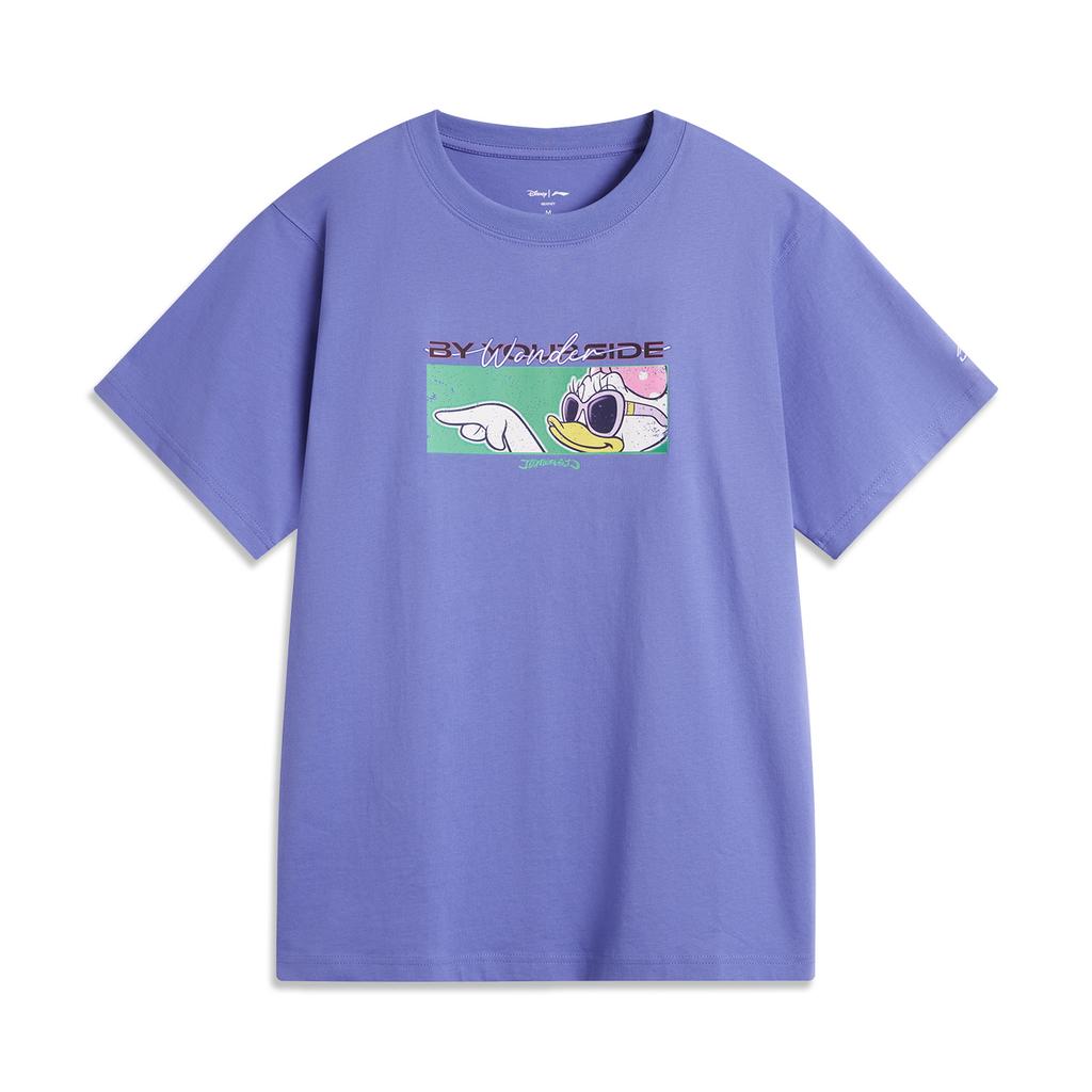 Li Ning X Disney Collaboration Series Versatile Breathable Loose Soft Comfortable Short Sleeve T-Shirt Women Tops Blue Purple AHSUA82-3