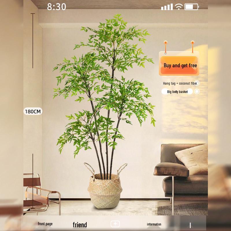 Large Indoor Potted Nandina Domestica Faux Plant - Luxury Green Décor for Living Room