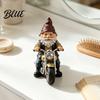 Hand Painted Gnome Figurine Riding Retro Motorcycle Figurine Motorbike Dwarf Resin Statue Ornament Sculpture for Home Office Desk Bookshelf