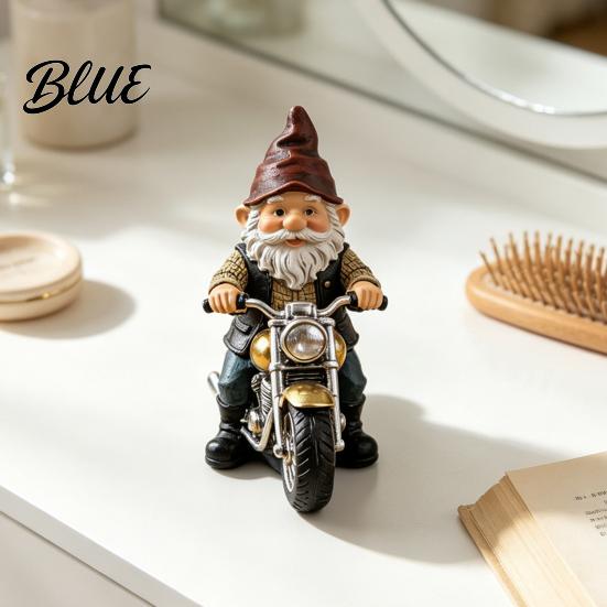 Hand Painted Gnome Figurine Riding Retro Motorcycle Figurine Motorbike Dwarf Resin Statue Ornament Sculpture for Home Office Desk Bookshelf