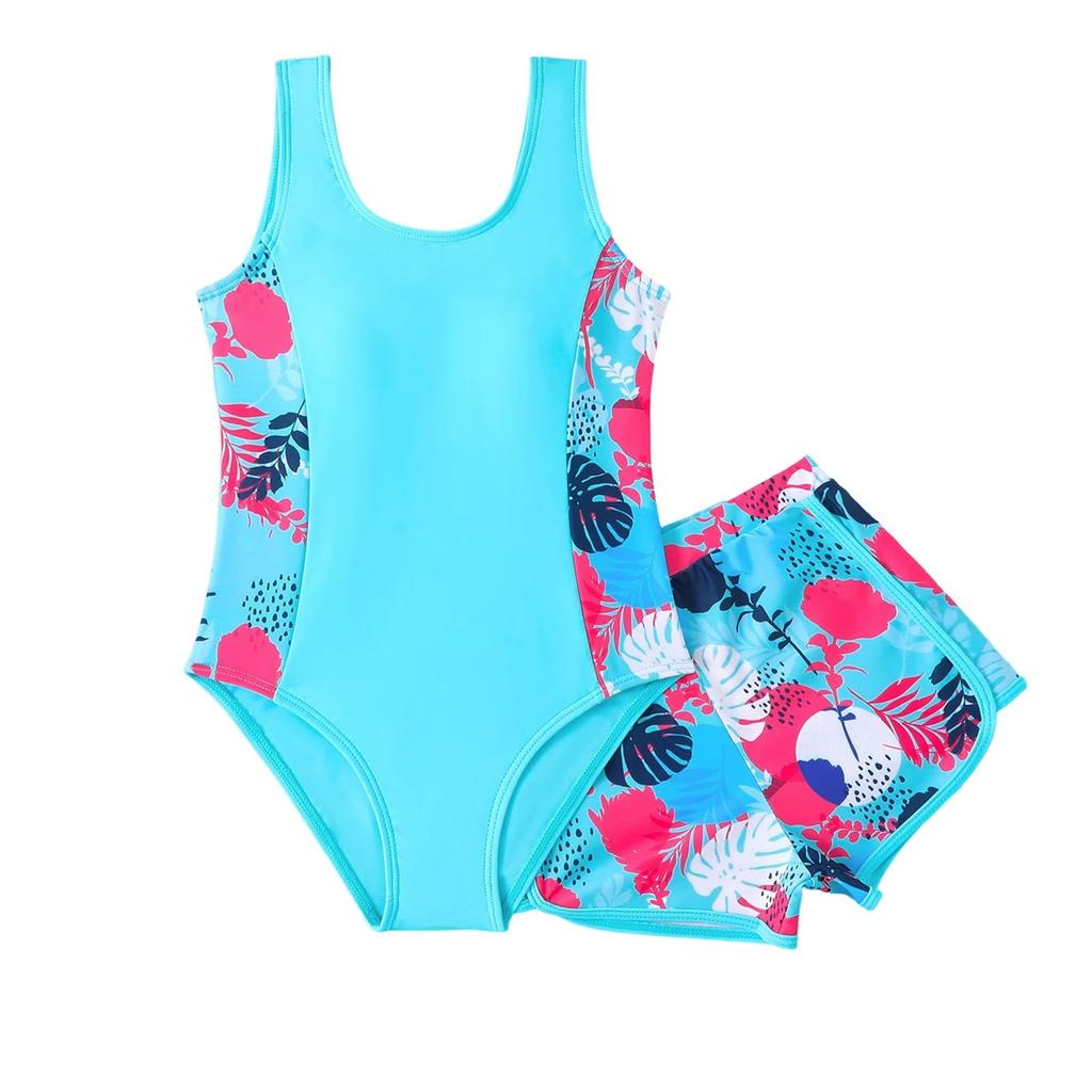 Kids 2 Piece Swimsuit Set with Boyshort Bottom, Fashion Beach Swimwear for Girls and Boys