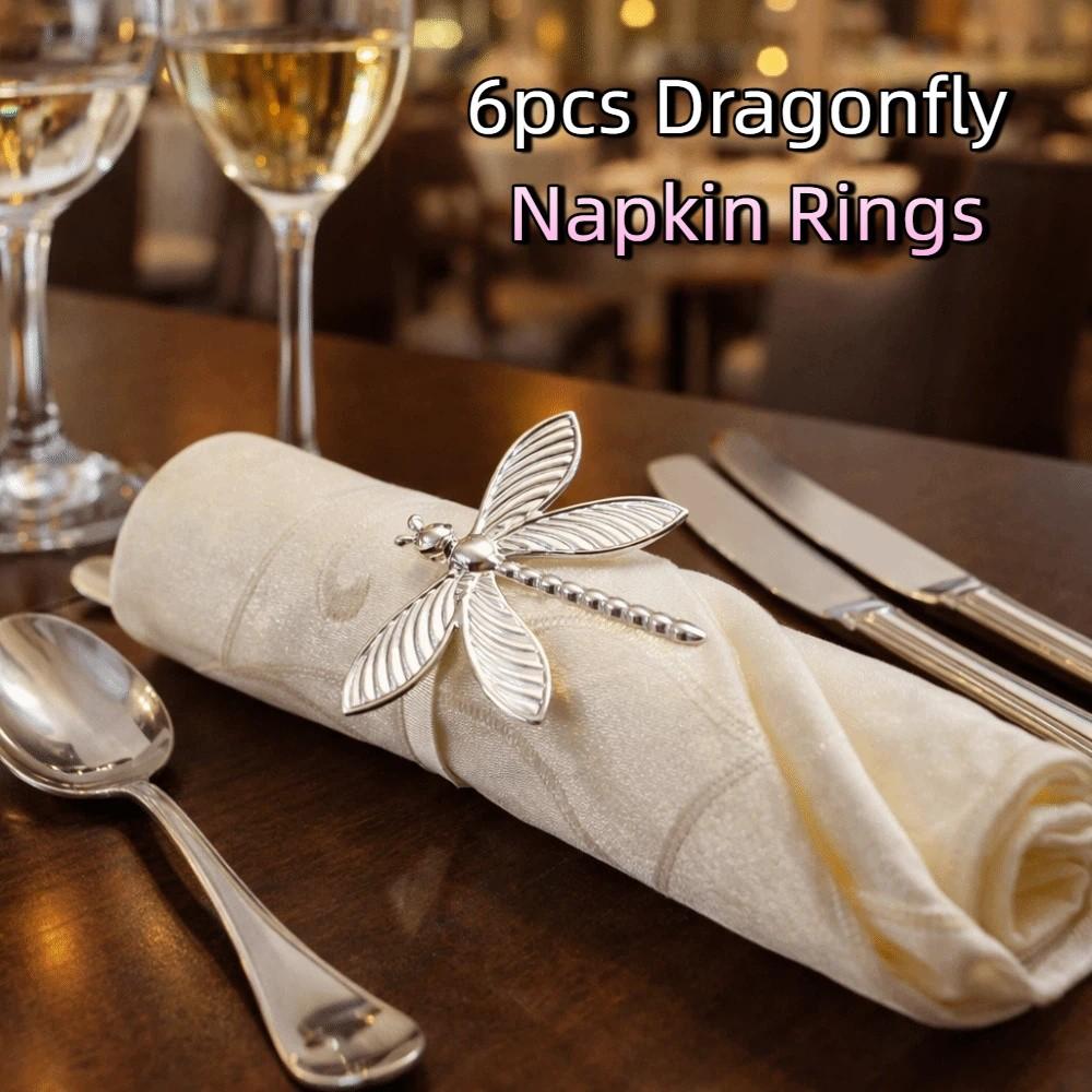 6 Pieces/set Elegant Dragonfly Napkin Rings Minimalist Insect Napkin Buckle  Party Decoration