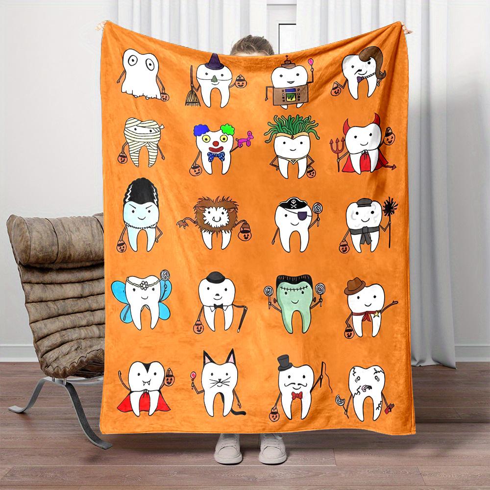 

1pc, Cartoon Teeth Print, Reversible Flannel Fleece Blanket, Contemporary Style, All-Season, No Shedding, Durable, Sof 130x150cm