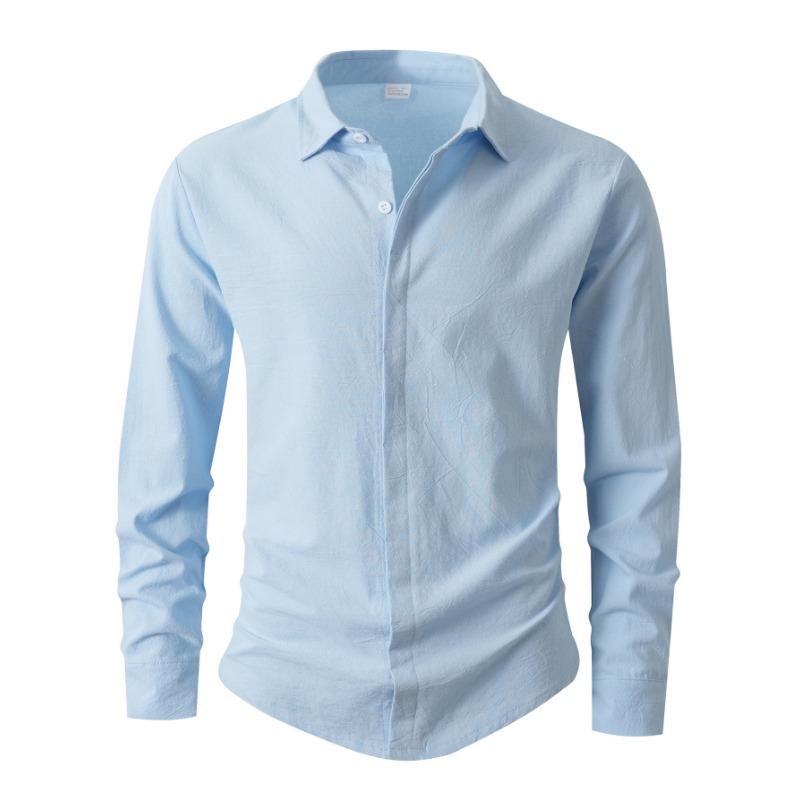 Solid Color Commuting Casual Sports Long-sleeved Shirt Spring and Autumn Lapel Men's Simple Personality