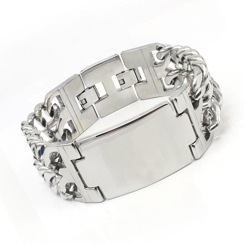 

Silver Color ID Bracelet Men Chain Tag Bangle Bracelets Stainless Steel Fashion Jewelry 1 Piece laser/engrave logo