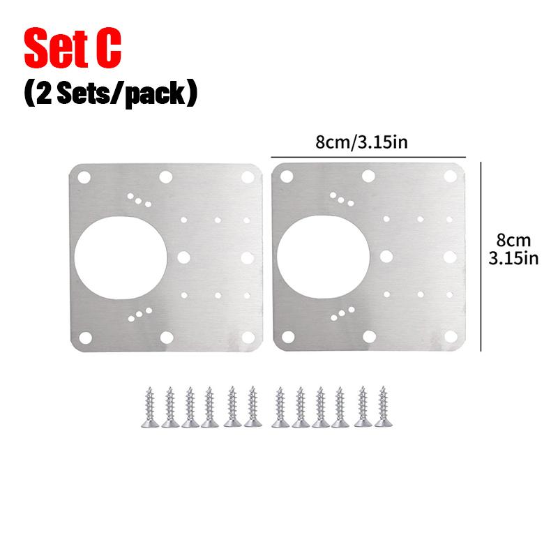 Square Metal Large Door Hinge Repair Plate Kit Stainless Steel Fix Board Replacement Furniture Cabinet Hinge Plates with Screw