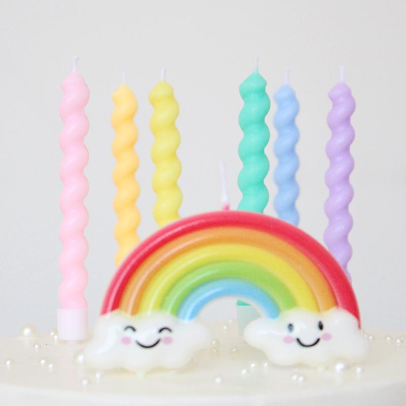 

Ins Wind Romance Rainbow Memory Frozen Candle Set Creative Party Baking Like Spiral Colored Candle Romantic Heart Spin Rainbow Candle Set