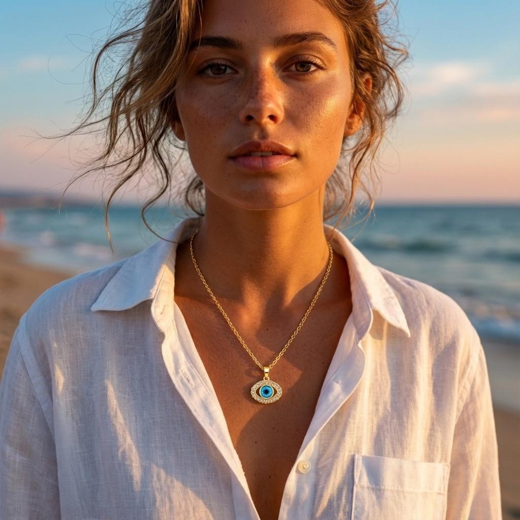 Turkish Blue Evil Eye Pendant Necklace For Women Men Zircon Resin Demon Eyes Stainless Steel Chain Choker Lucky Amulet Zircon