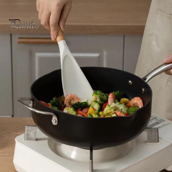 Silicone Turner With Wooden Handle Spatula with Wood Heat Resistant Multifunction Proof Cooking Non Stick Kitchen Utensil for Mixing Baking