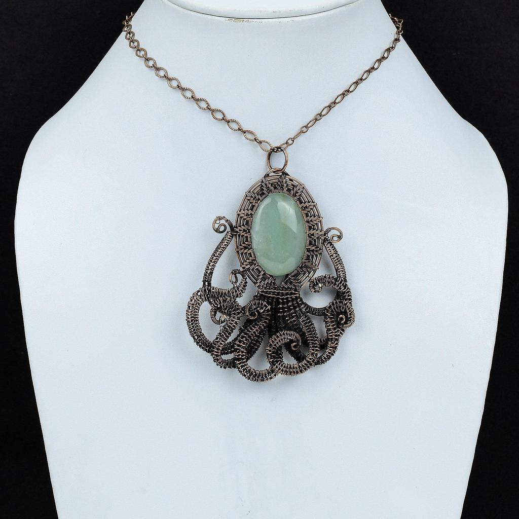 Aquamarine Pendant Copper Wire Wrapped Pendant Handmade Pendant Unique Copper Jewelry Natural Gemstone Pendant Octopus Jewelry Gift For Wife
